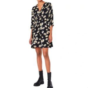 Ba&sh Bash Uta Dress Size S 3 Floral Black Yellow Short